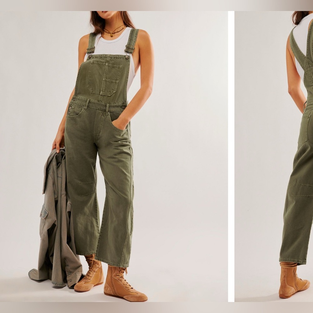 We the Free by Free People Good Luck Barrel Overalls weeping willow color NWOT